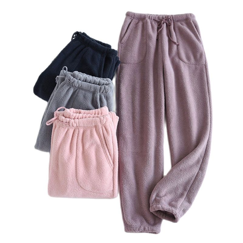 Pantalones de Casa gruesos y cálidos para mujer, ropa de dormir de terciopelo para parejas, de talla grande, suelta, de pijama, para invierno,