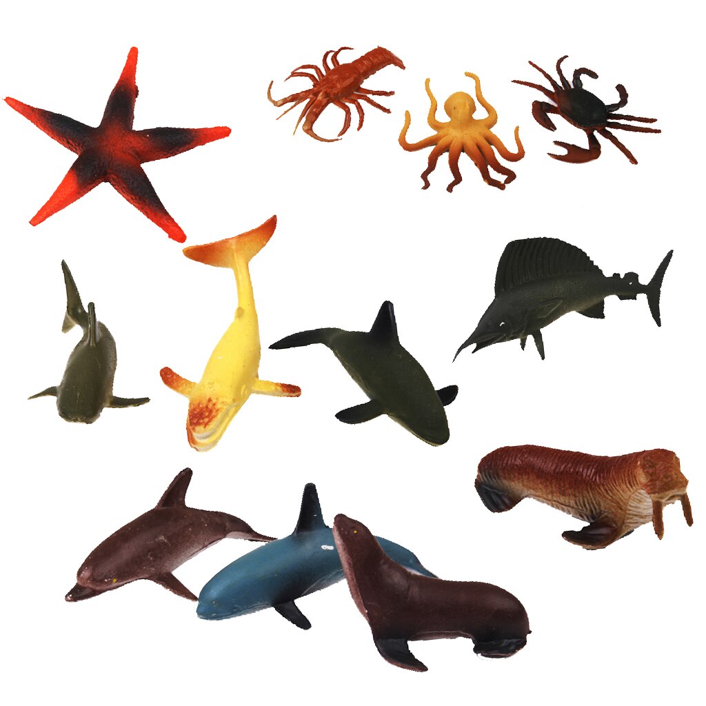 12 Various Marine Animals Model Plastic Ocean Figures Creatures Display Kid Multicolor Toys