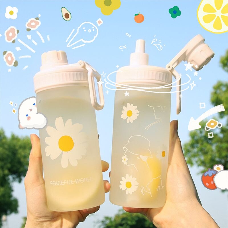 Botella de agua de plástico de 500ml, botella de agua congelada de margaritas, botella de agua congelada, matraz de agua para leche y zumo, para viajes al aire libre, Picnic