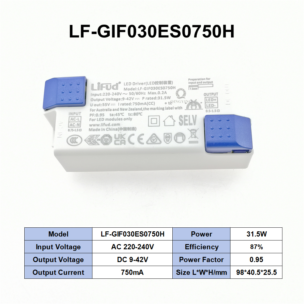 220v lifud-led-ohjainta  dc9-42v 25w-40w lf-gifxxxes 600ma 700ma 750ma 800ma 850ma 900ma 950ma 1000ma 1050ma valaistusmuuntaja: Sininen