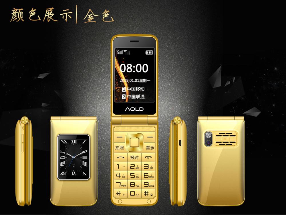 Flip Slim Clamshell Mobile Phone For Old Senior People Speed Dial Russian Key Dual Sim Metal Case Torch Extra Light