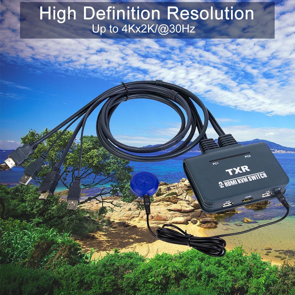 2 Port Notebook Desktop Controller USB Dual Monitor Splitter Box Accessories Computer HDMI With Cables Keyboard Mouse KVM Switch