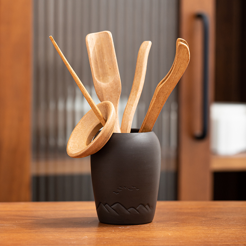 Chinese Style Tea Making Tools Tea Ceremony Six Gentleman Tea Set Tea Table Purple Clay Cans Ebony Combination Tea Accessories: J--Bamboo material