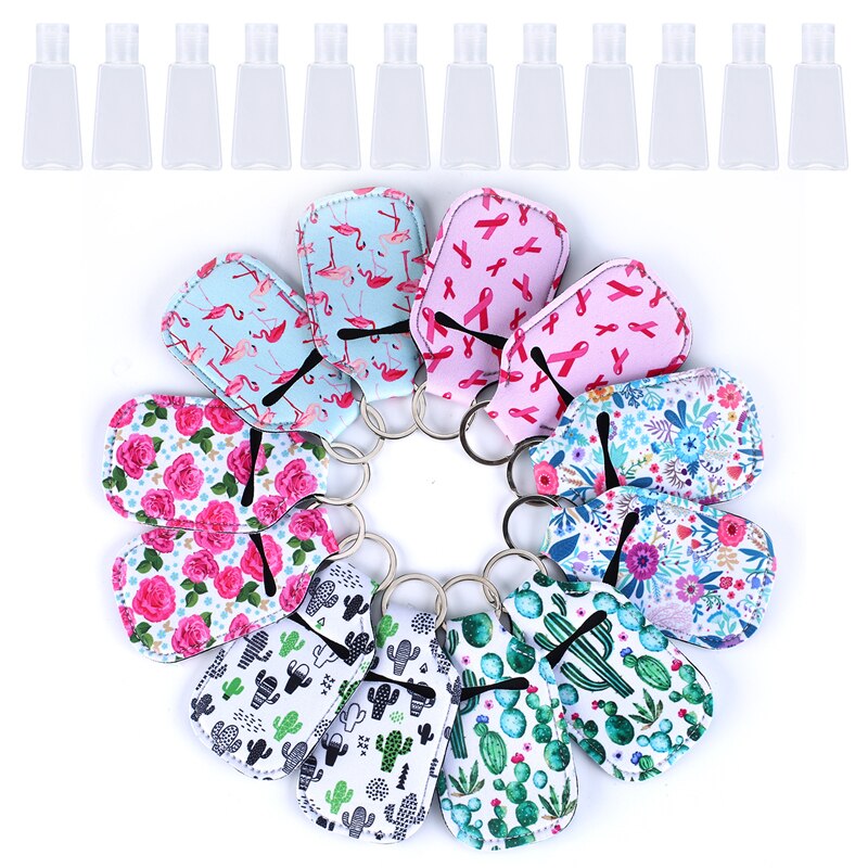 12pack Neoprene Hand Keyring 30ML Sanitizer Travel Bottle Holder Keychain Bags Key Rings Hand Soap Bottle Holder: Default Title