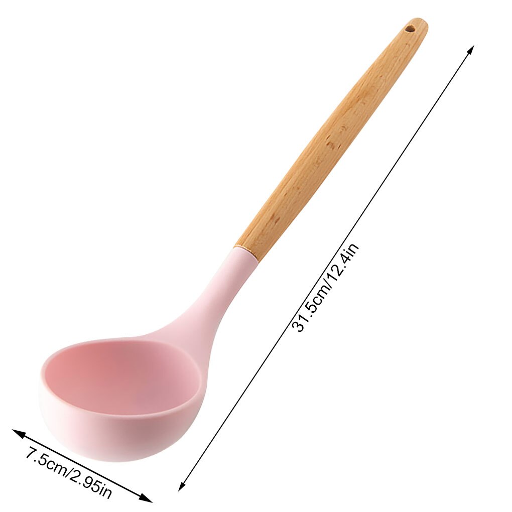 Wooden Handle Silicone Cooking Utensils Kitchen Utensil Set Non-stick Spatula Scraper Soup Spoon Brush Egg Beater Kitchen Tools: Soup Spoon