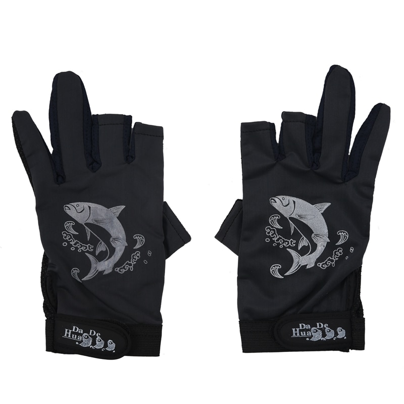 SODIAL(R) 2 uds guantes de pesca antideslizantes de dos dedos de Palma de goma negros: Default Title