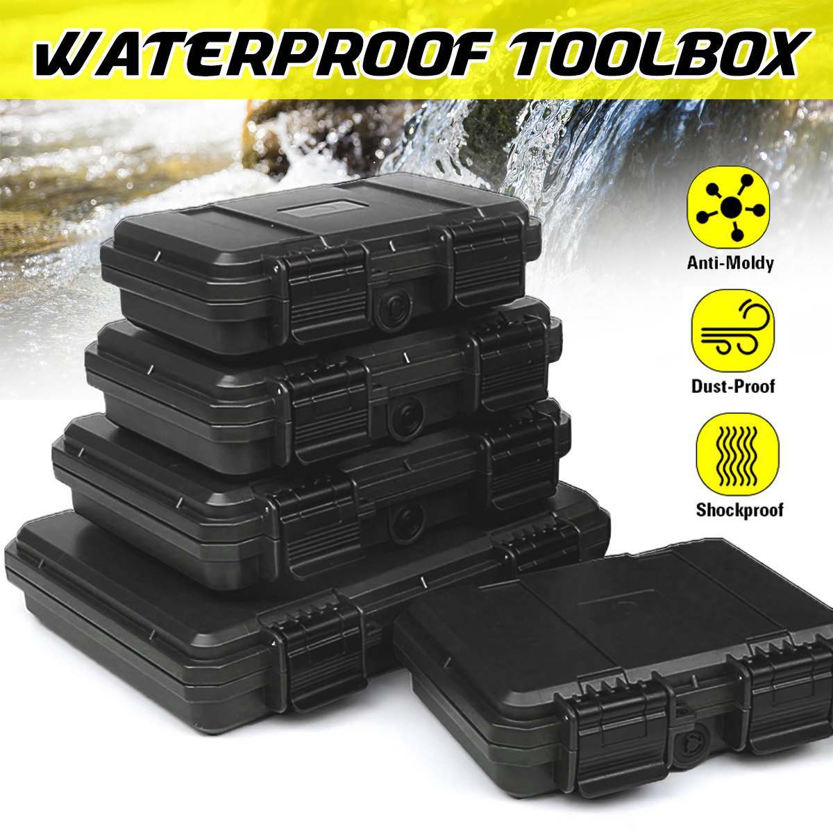 5 Sizes Protective Safety Instrument Tool Box Waterproof Shockproof Storage Toolbox Sealed Tool Case Impact Resistant Suitcase