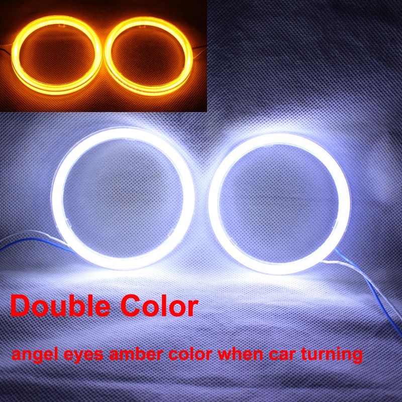 Dubbele Kleur Angel Eyes COB DRL Licht Led Ring Voor Auto Koplampen Motorfiets En Elektrische Voertuig Met Cover