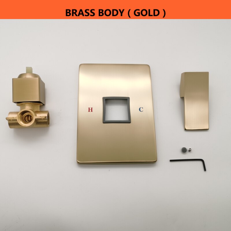 Overhead Shower Set Top Ultra Thin 8 Inch Shower Square Brushed Gold Set System Rain Waterfall 1 Function Swivel Shower Cold: Body Only