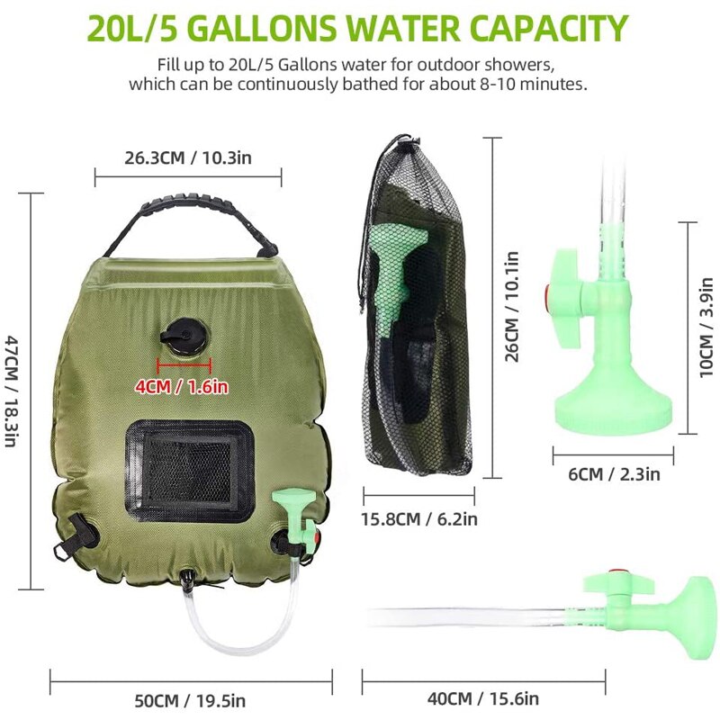 Wasser Taschen 20L draussen Camping Wandern Solar- Dusche Tasche Heizung Camping Dusche Klettern Hydratation Tasche Schlauch Umschaltbar Dusche Kopf