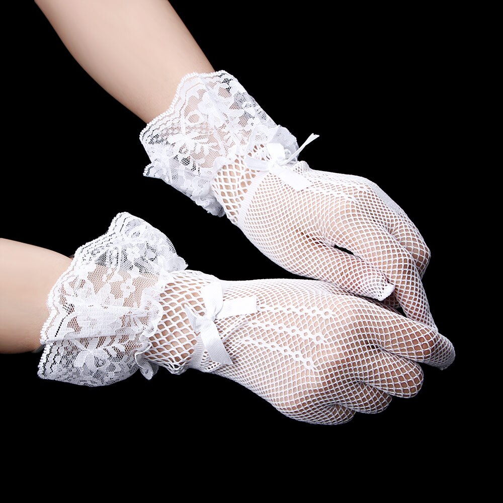 1 par ensfarvet silke korte handsker kvinder sommer blonder mesh gaze ultra tynd åndbar gennemsigtig fuld finger handsker: -en