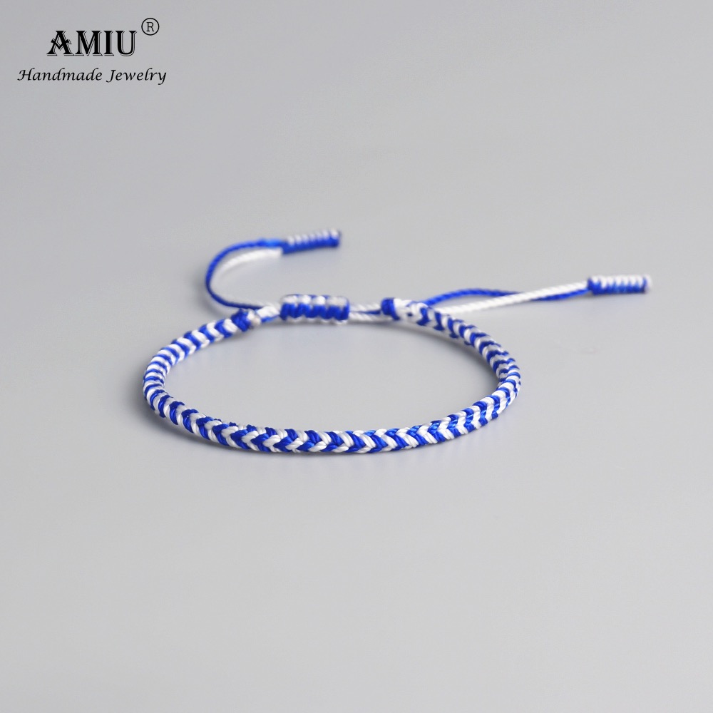 AMIU Tibetischen Buddhistischen Glück Seide Gewebt Tibetischen Armbänder & Armreifen Für Frauen Männer Handgemachte Knoten Deongare Seil Wünschen Armbinde