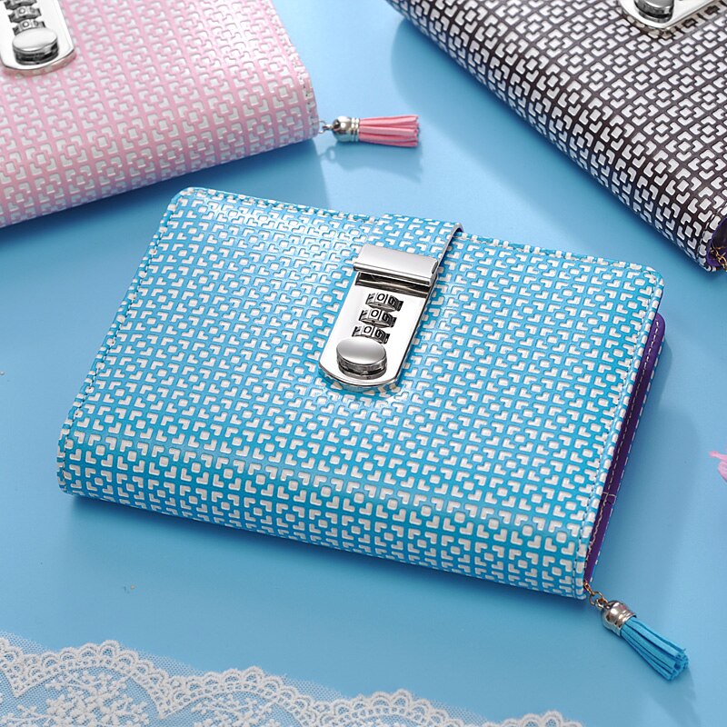 Kawaii A6 Korean lock leather notebook writing pads flower girl loose leaf password mini lockable diary school supplies