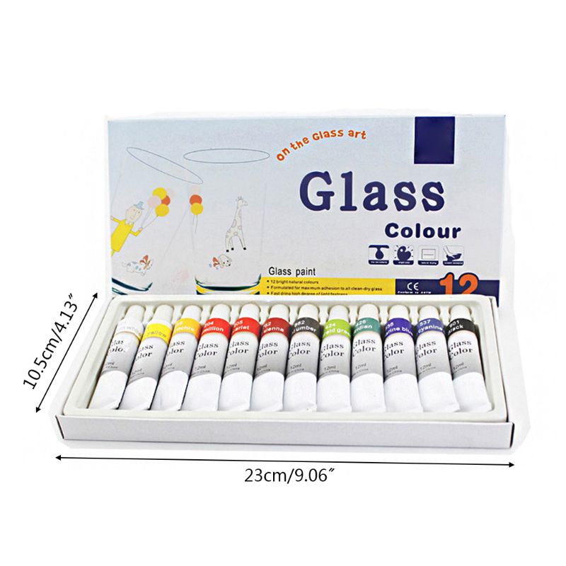Kit Peinture Sur Verre 12 Couleurs Avec Pinceau - Non Toxique, Permanente, Pour Verre, Céramique, Fenêtres