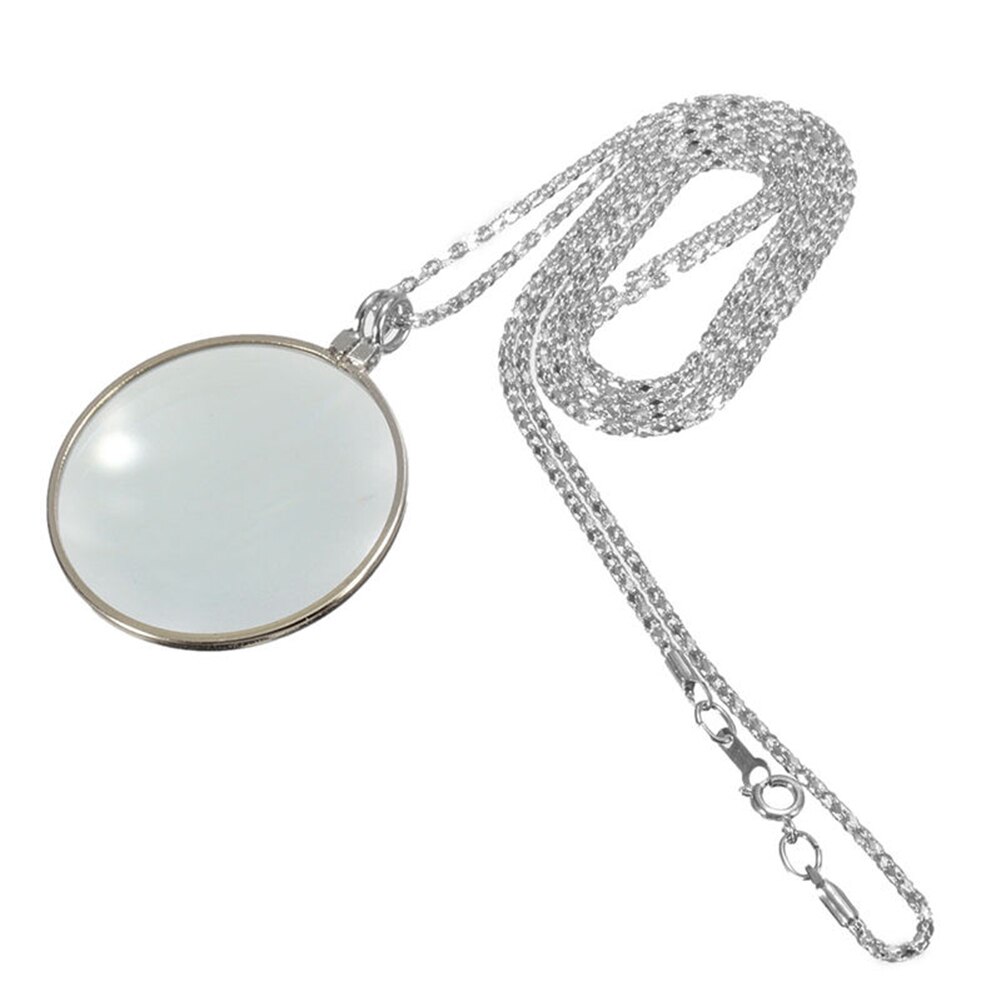 Sales! 5x Vergrootglas Ronde Reading Vergrootglas Lens Hanger Lange Ketting Ketting Vrouwen Mannen Ketting Vergrootglas Ketting: Silver