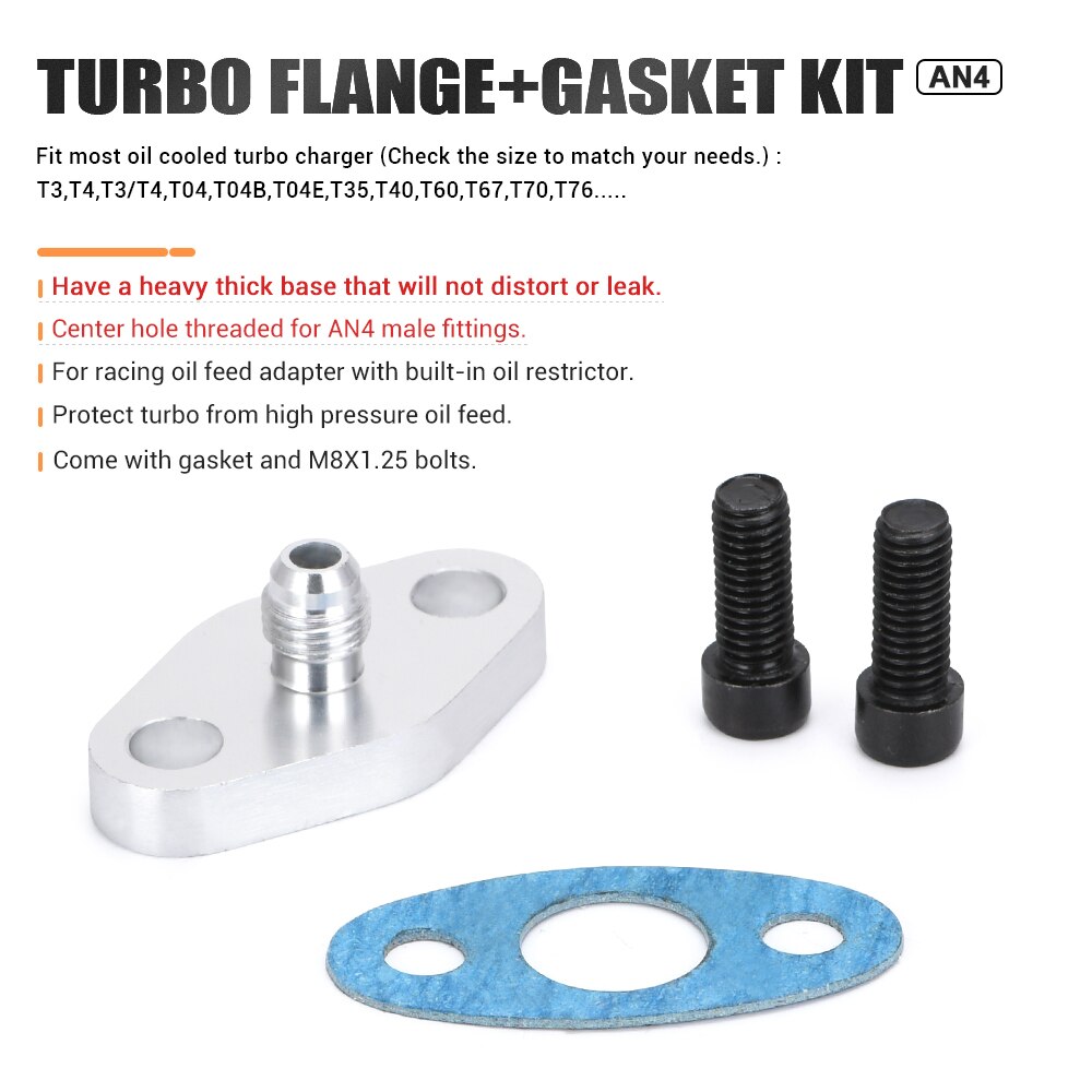 thumbnail image 2 of Geartronics Turbo Oil Drain Outlet Flange Gasket Adapter Kit – AN4 4AN, T3 T4 T04E, Billet Aluminum 2 of 4