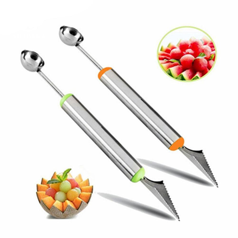 Ahtoska 2pc/ lot melon baller og frugt udskæring kniv frugt grave værktøj køkken frugt værktøjer: Grøn og orange