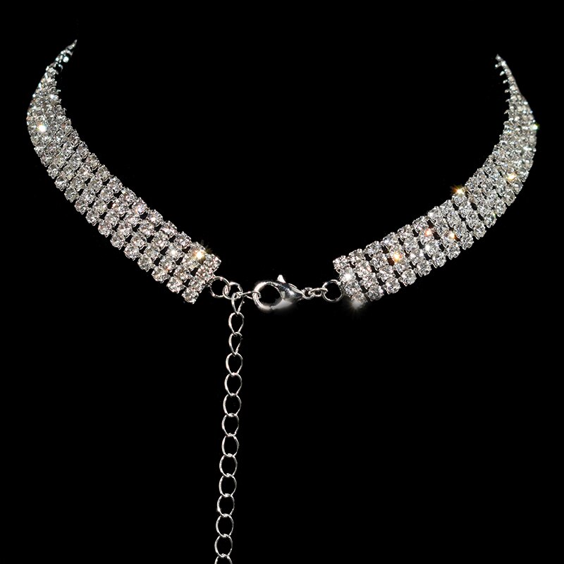 Collar de cadena con circonita para mujer, Gargantilla con flores chapadas en Plata brillante, Gargantilla con diamantes de imitación para boda y