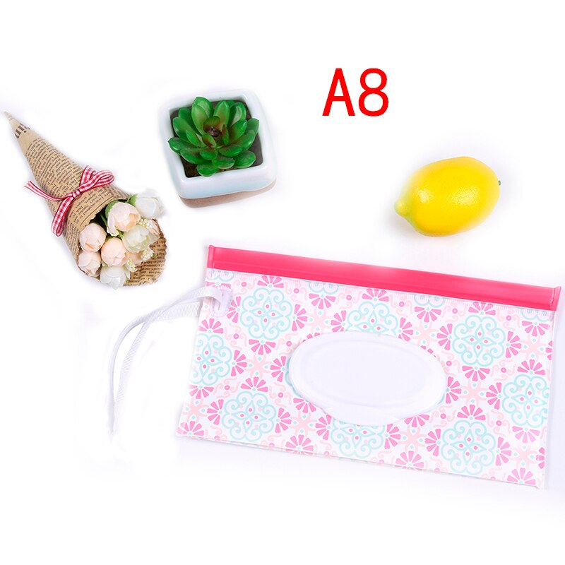 1PC Eco-Friendly Baby Wipes Box Wet Wipe Box Cleaning Wipes Carrying Bag Clamshell Snap Strap Wipe Container Case: A8
