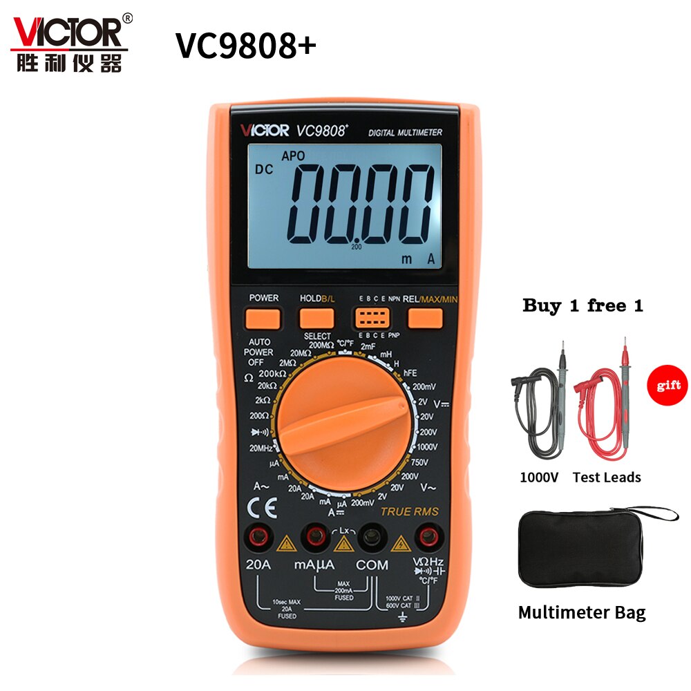 VICTOR VC9808 + 3 1/2 True RMS Digitale Multimeter 1000 V 20A Portable Meter Voltmeter Amperemeter Inductie Frequentie Tester DC AC