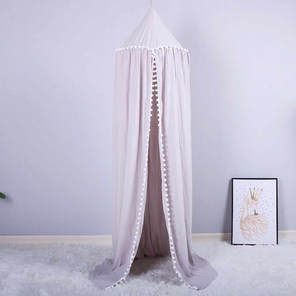 Baby Baumwolle Bett Pompom Vorhang Kinderzimmer Dekoration Krippe Netz Baby Zelt Baumwolle Hing Kuppel Baby Moskito Netz Fotografie Requisiten: hell grau