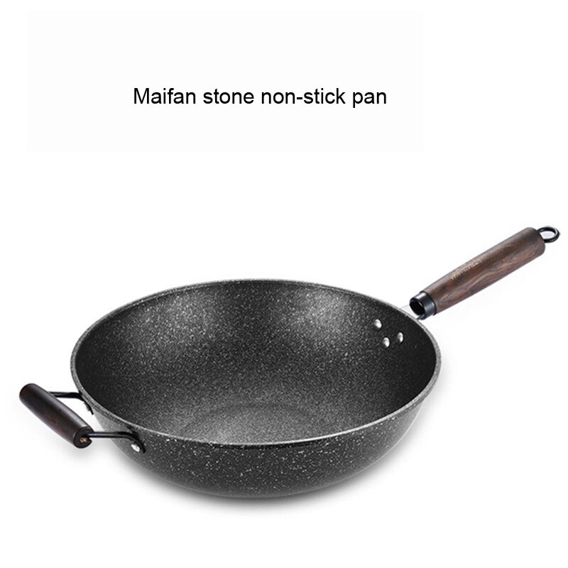 Maifan Stone Non-stick Platte Bodem Wok Diepe Diepe Koekenpan 32cm34cm Gas Fornuis Universele Kookgerei