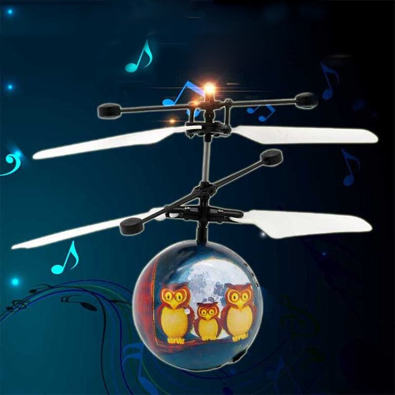 Infrared Induction Drone Flying Flash LED Lighting Ball Helicopter Child Kid Toy Gesture-Sensing USB Charging (Singing Owl)(no r