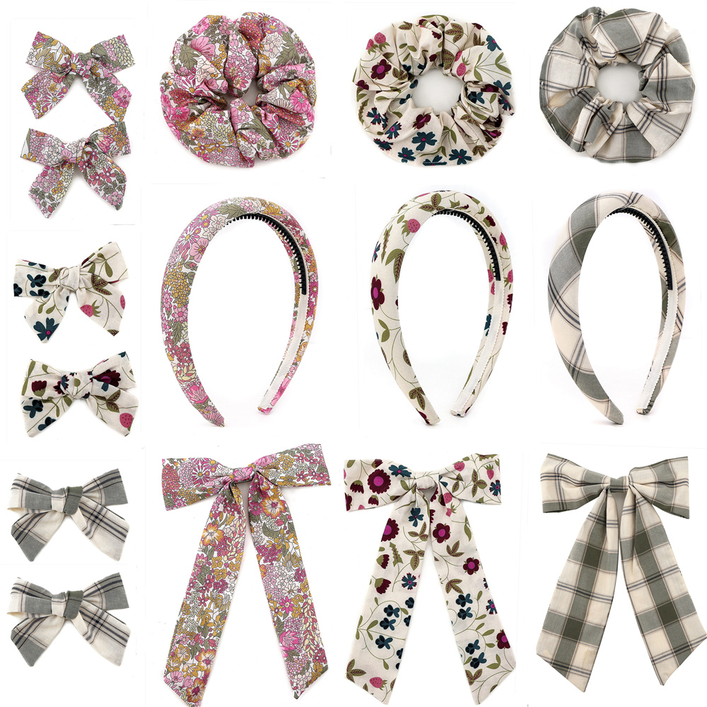 Diadema con estampado Floral a cuadros para niña, diadema a la , accesorios para el cabello con lazo y colorido, diadema con clip para lazo