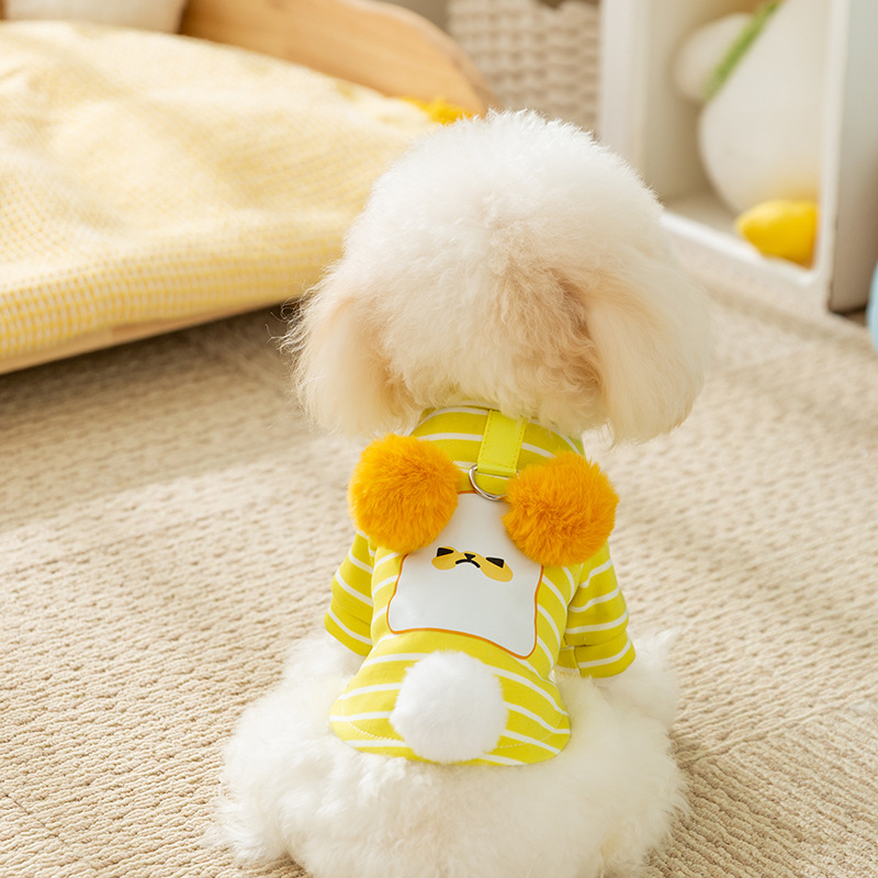 Autumn Winter Dog Plush Ears Dog Striped Dogs Hoodie Cat Small and Medium Sized Dogs Cute Pet Clothes Puppy Clothes
