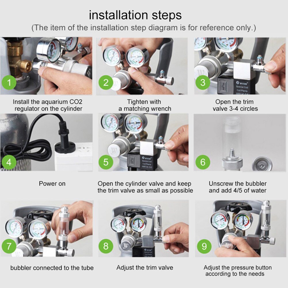 Aquarium CO2 Regulator Adjustable CO2 Pressure Regulator with Solenoid Large Double Pressure Gauge Bubble Counter Check Valve