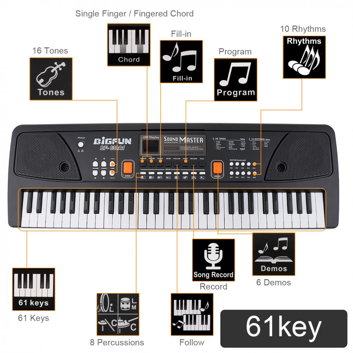 Electronic Organ 49 / 61 Keys Electronic Keyboard Piano Digital Music Key Board with Microphone Children Musical Enlightenment