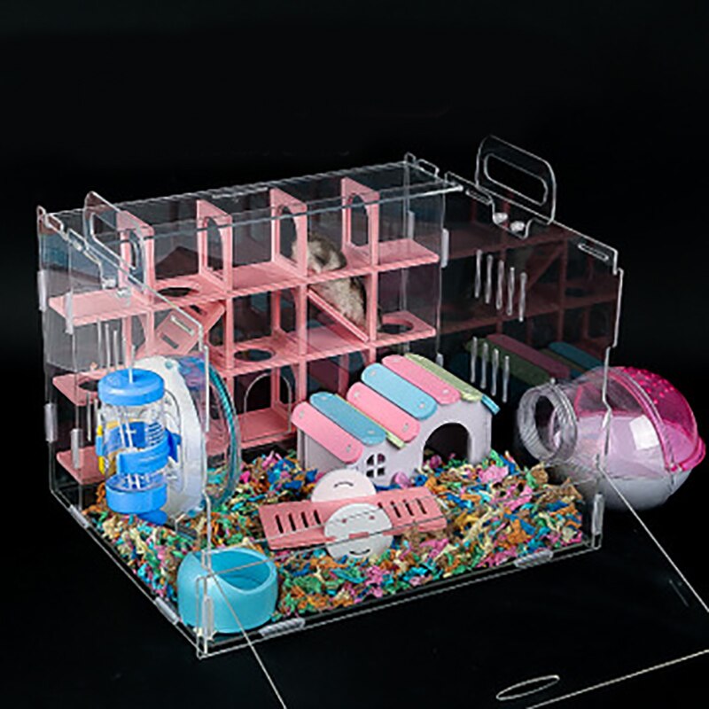 Transparent Hamster Cage Acrylic Large Hamster Guinea Pig Cage Labyrinth Villa Small Pet Nest Full Toys Set Hamster Accessories