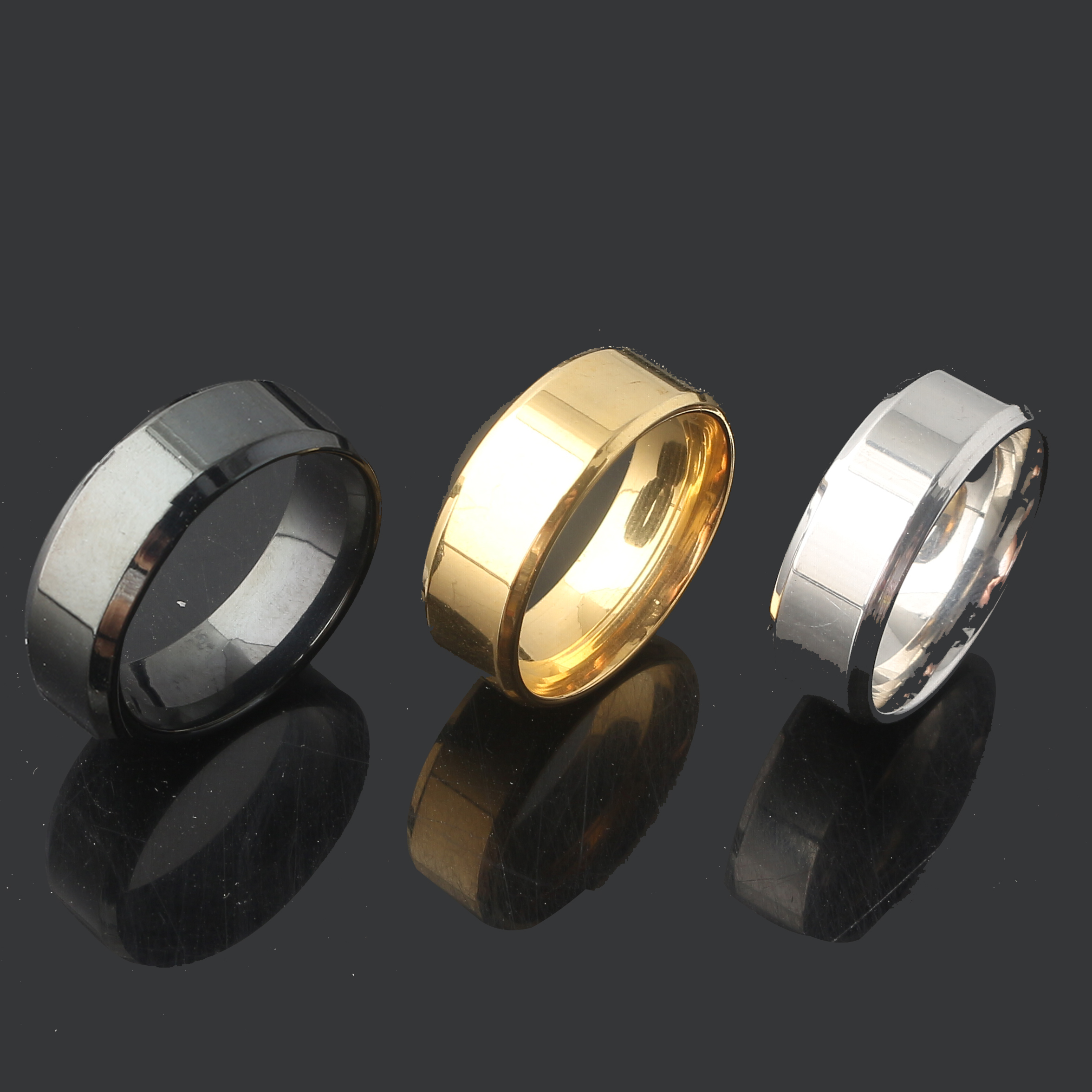 15 anillos negros de acero inoxidable para hombres y mujeres, joyería de