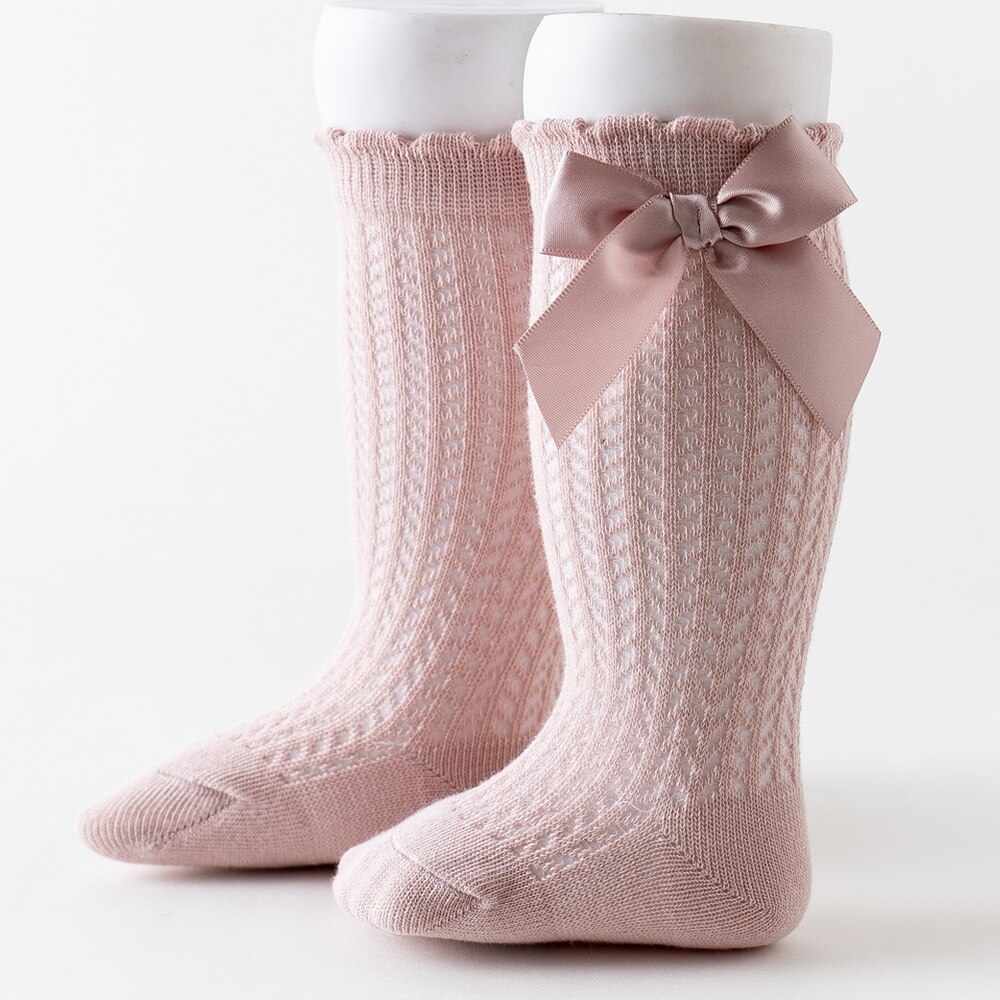 Baby Girl's Summer Socks Solid Color Breathable Comfortable Infant Socks with Bowknot for Birthday Party Vacation Photography: Lotus root starch / 24M