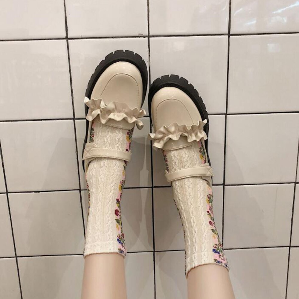 Lolita kengät kawaii kengät naiset harajuku nukke kengät pyöreä varvas alusta yksikengät naisten pienet nahkakengät zapatos mujer 388