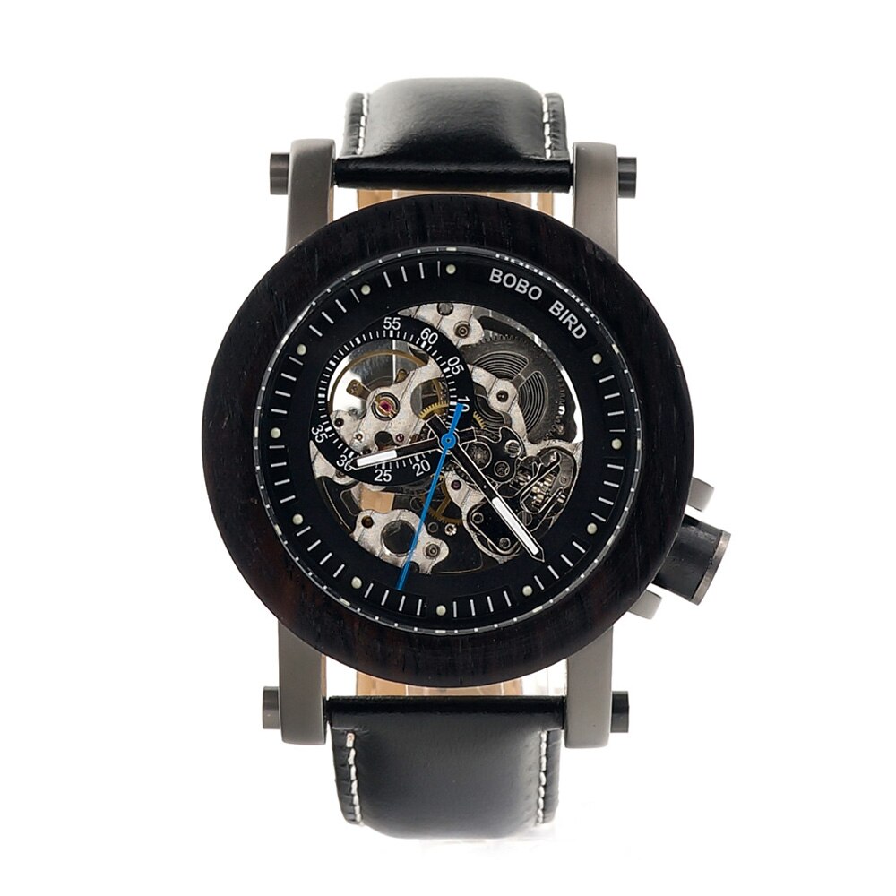 Bobo Vogel Houten Mechanische Horloges Heren Horloges Voor Man Mechanische Horloges Mannelijke Luxe Lederen Band Relogio Masculino: GK010-1