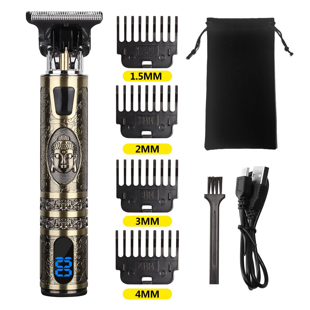 Tondeuse à cheveux électrique Vintage T9 pour hommes, rasoir Rechargeable USB 0mm, tondeuse à barbe professionnelle, salon de coiffure: Buddha nobox