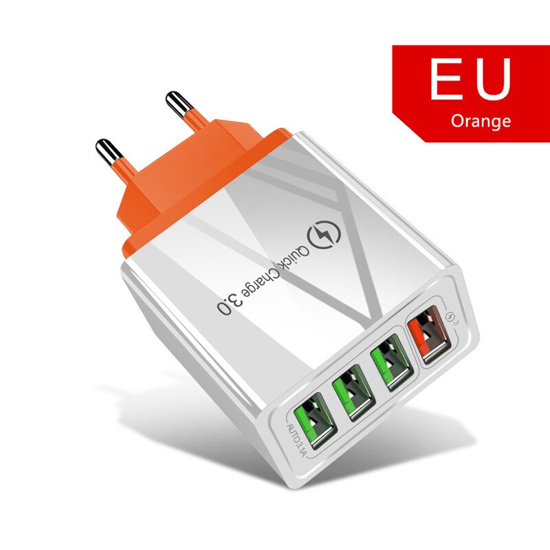 3A QC 3.0 4 Port EU Fast Charger Adapter For Blackview BV9900 BV9800 BV9700 BV9600 BV5500 BV5800 A80 A60 Pro Phone Charger: 4 Port Orange