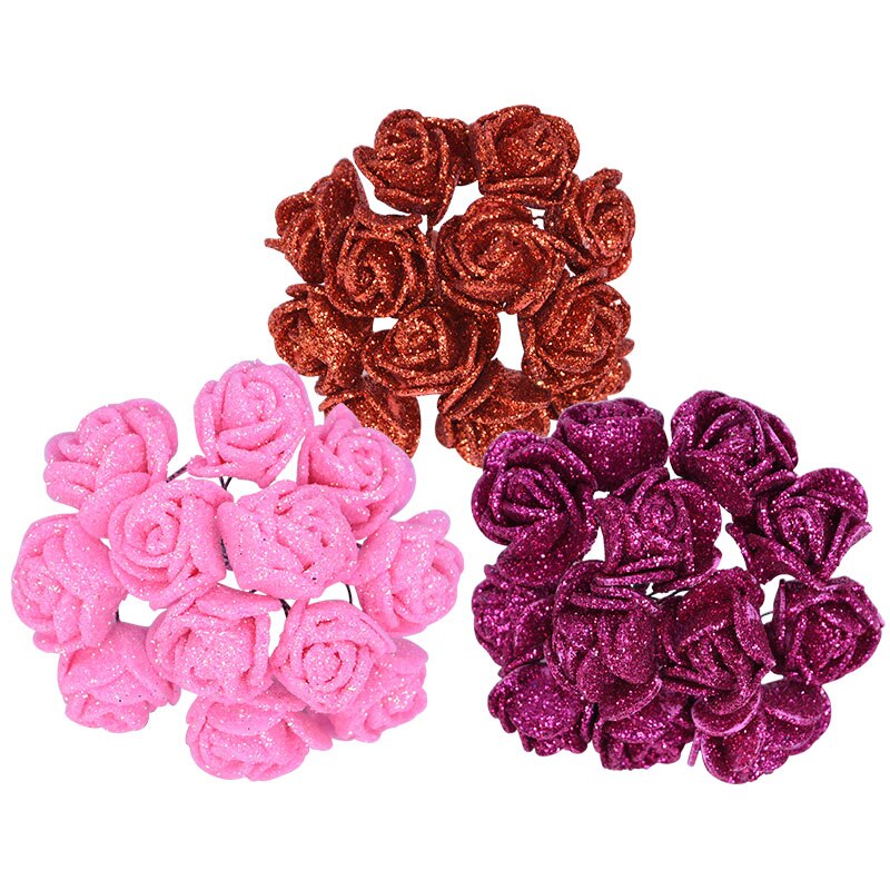 Ramo de flores artificiales de espuma con purpurina brillante, ramo decorativo de rosas de 2cm, decoración para de boda, 72 Uds.