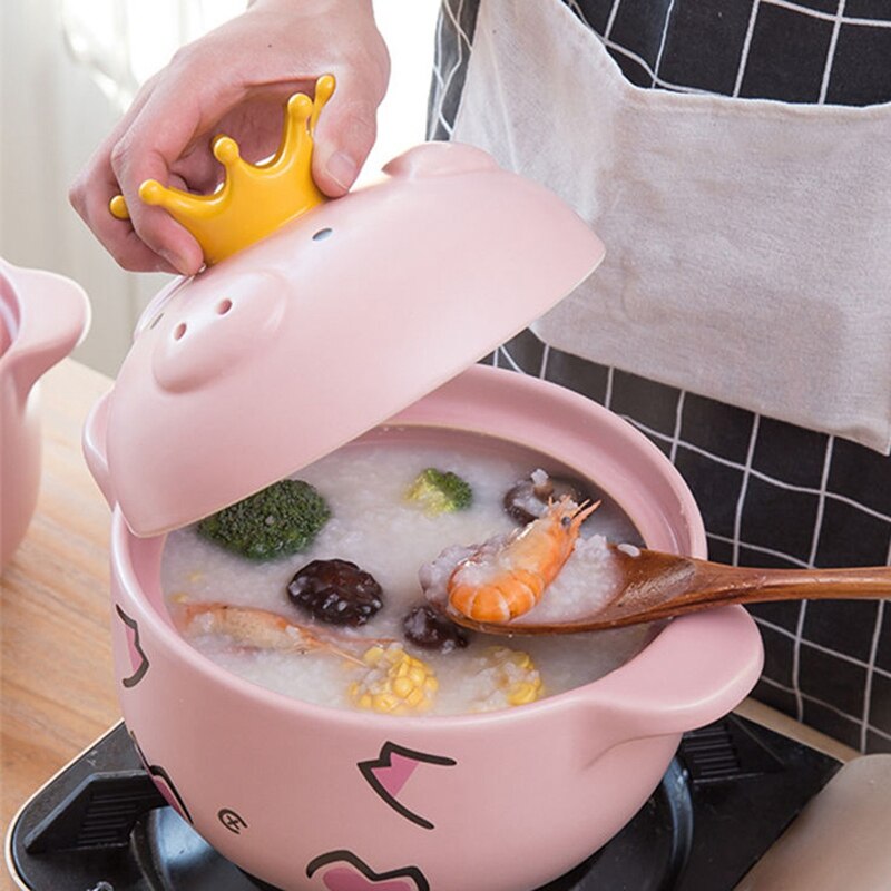 1000Ml Pink Pig High Temperature Resistance Casserole Handle Ceramic Cooker Kitchen Supplies