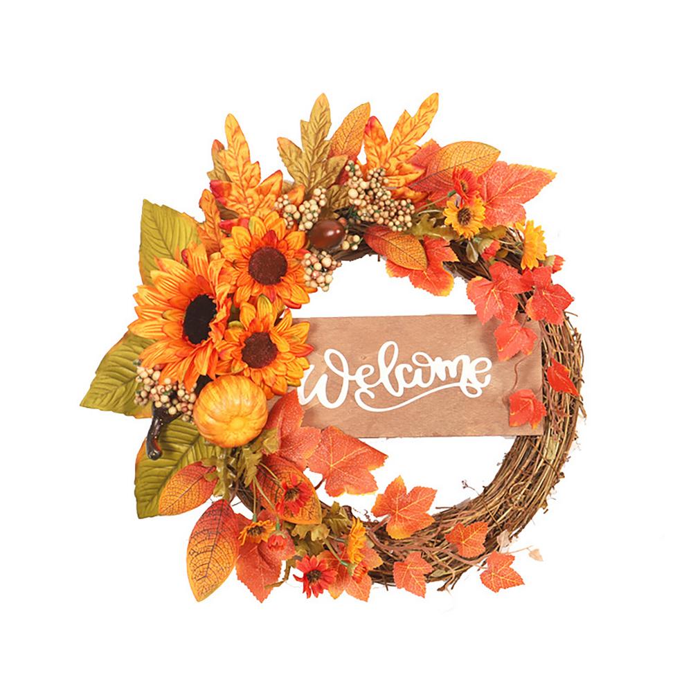 Tema de otoño puerta corona Artificial de cono de pino Arce Artificial guirnalda tela corona de mimbre Día de Acción de Gracias de la decoración del hogar