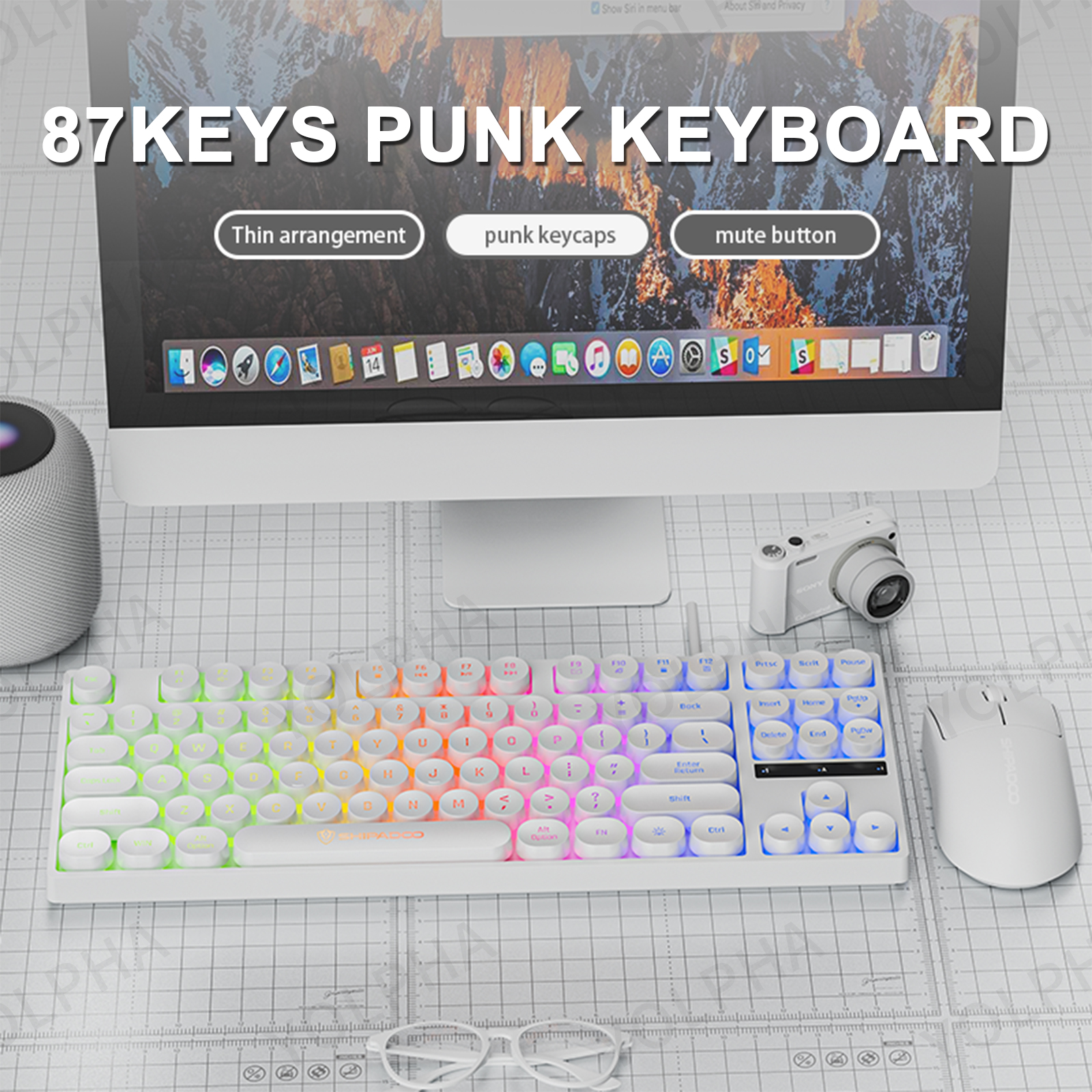 87Keys RGB Backlit Mechanical Gaming Keyboard Quiet Typing Wired Punk Keycap Ergonomic for Windows Mac Laptop PC Computer