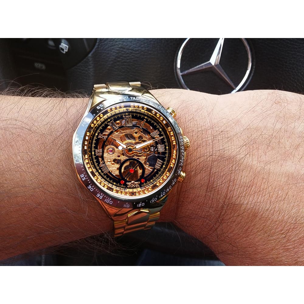 Winner mekanisk sportsur med bezel herreure topmærke luksusur herreur automatisk skeletur