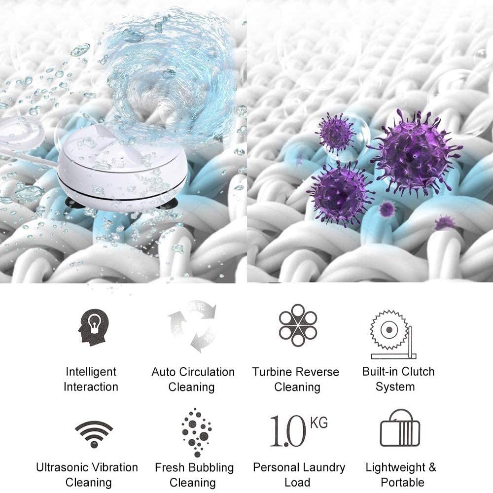 Portable Mini Washing Machine Portable Ultrasonic Turbine Removes Dirt Washer USB Cable for Travel Home Depot Business Trip