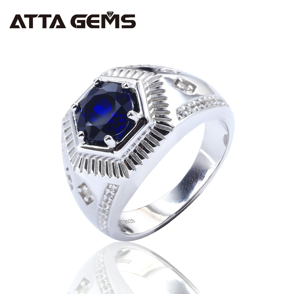 Blue Sapphire Sterling Zilveren Mannen Ring Voor Engagement Wedding Band Gemaakt Sapphire Ringen Voor Echtgenoot Boyfriend