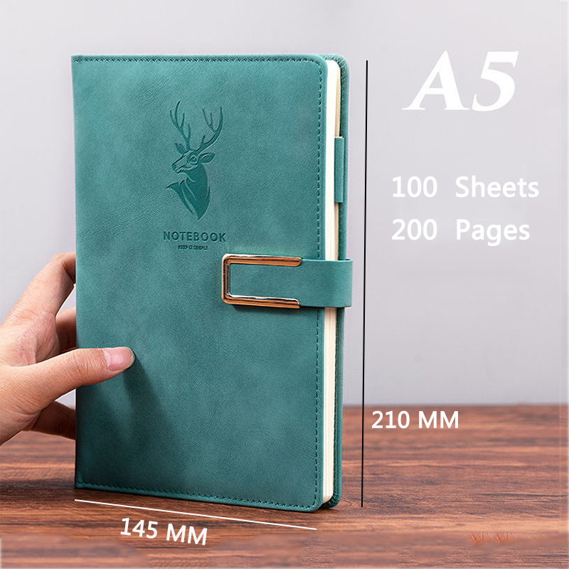 200 Pages A5 Notebook Business Office Work Planner Leather Notepad School Office Stationery