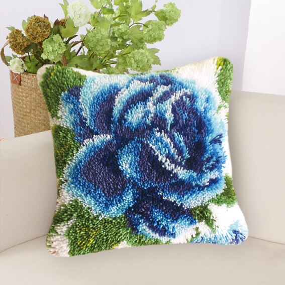 Gør det selv blomster sommerfugl segment broderi pude planter groft uld korssting låsekrog tæppe broderi låsekrog tæppesæt: Bz121 37 x 37cm