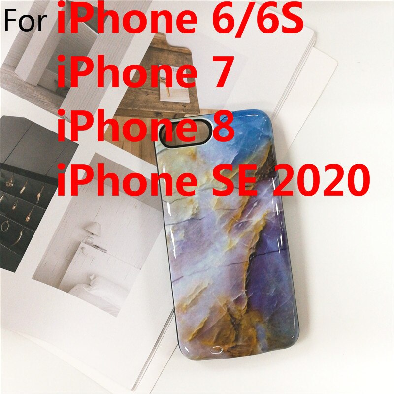 Coque de chargeur de batterie pour iPhone 7 8 6 6S Plus, étui de charge pour iPhone SE , banque d&#39;alimentation Portable mince, pierre de marbre multicolore: i7-BlueSW