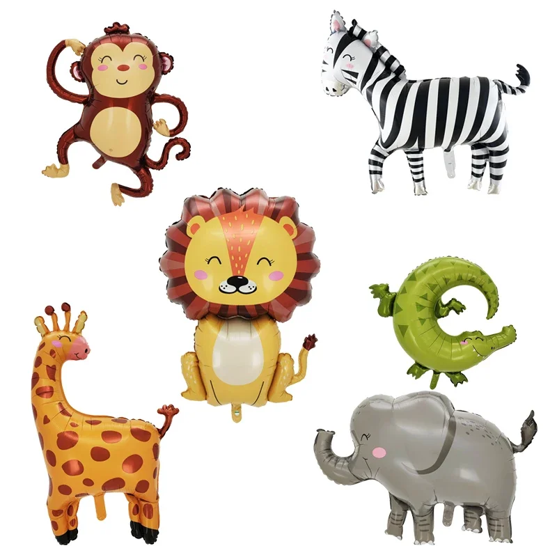 Globos de aluminio de animales grandes, mono, León, cebra, elefante, jirafa, cocodrilo, decoraciones para de cumpleaños y Día de los niños