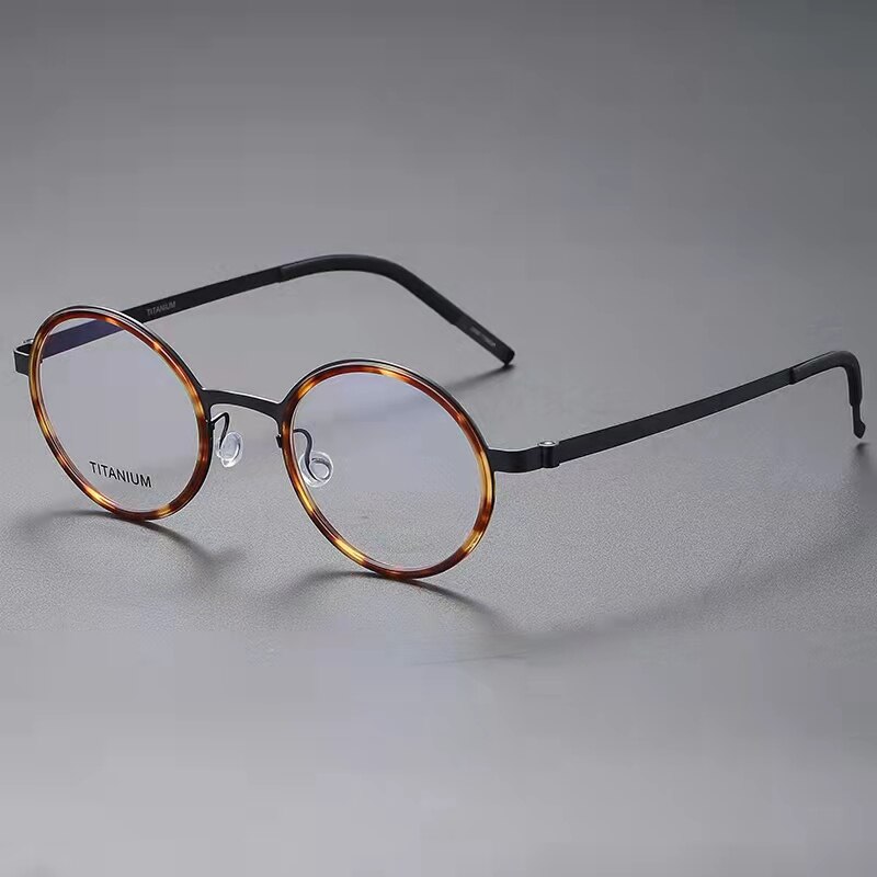 Dänemark Titan Ultraleichte Brille Rahmen Männer Frauen Runde Brillen Schraubenlose Brille Optic Rezept Brillen 9707: Black Tortoise